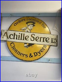 Vintage Double Sided Enamel Achille Serre Cleaners Advertising Sign