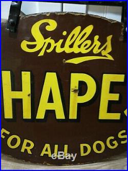 Vintage Double Sided Enamel Sign For Spillers Dog Food With Original Bracket