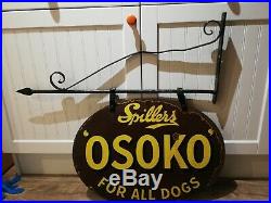 Vintage Double Sided Enamel Sign For Spillers Dog Food With Original Bracket