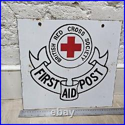 Vintage Double Sided Enamel Sign Red Cross First Aid 38 X35cm