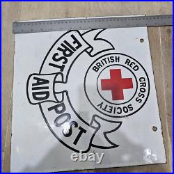 Vintage Double Sided Enamel Sign Red Cross First Aid 38 X35cm