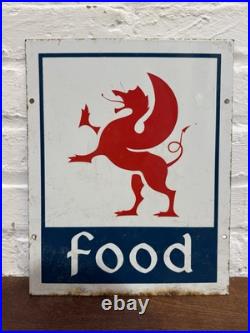 Vintage Double Sided Enamel Sign Welsh Food Wales Advertising Red Dragon