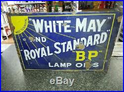 Vintage Double Sided Enamel Sign White May & Royal Standard Bp Lamp Oils