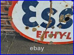 Vintage Double Sided Esso Ethyl Oval Enamel Sign