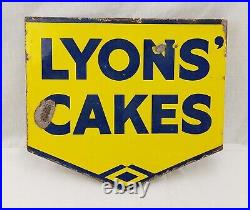 Vintage Double Sided Lyons' Cakes Enamel Advertising Sign