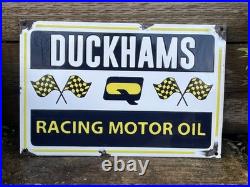 Vintage Duckhams Racing Motor Oil Enamel Advertising Sign Mancave Raised Letters