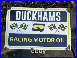 Vintage Duckhams Racing Motor Oil Enamel Advertising Sign Mancave Raised Letters