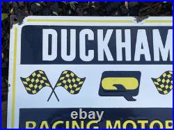 Vintage Duckhams Racing Motor Oil Enamel Advertising Sign Mancave Raised Letters