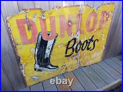 Vintage Dunlop Boots Enamel Sign, Antique Advertising Sign, Rustic Man Cave Vintage Dunlop Boots Enamel Sign, Antique Advertising Sign, Rustic Man Cave