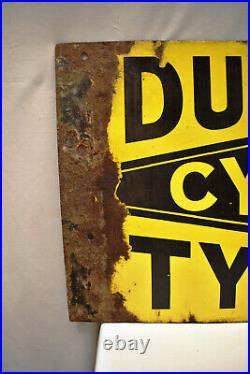 Vintage Dunlop Cycle Tire Tyres Sign Board Porcelain Enamel Double Sided Flange