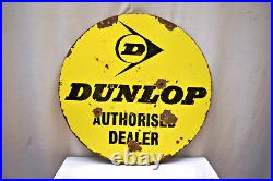 Vintage Dunlop Tire Tyres Sign Porcelain Enamel Double Sided Round Shop Displa1