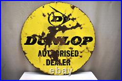 Vintage Dunlop Tire Tyres Sign Porcelain Enamel Double Sided Round Shop Displa2