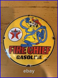 Vintage ENAMEL SIGN, Texaco Fire Chief Gasoline, marked 1954