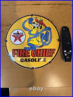 Vintage ENAMEL SIGN, Texaco Fire Chief Gasoline, marked 1954
