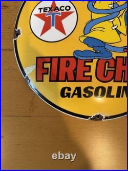 Vintage ENAMEL SIGN, Texaco Fire Chief Gasoline, marked 1954