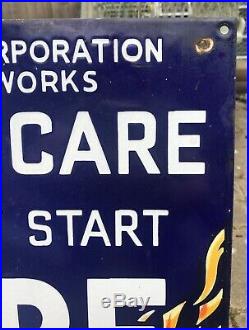 Vintage Early Enamel Sign Dundee Corporation Waterworks Do Not Start fire