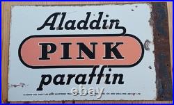 Vintage Enamel Advertising Sign Aladdin Pink Parrafin Double Sided