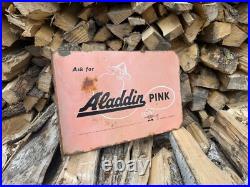 Vintage Enamel Advertising Sign Aladdin Pink Parrafin Double Sided Vintage Enamel Advertising Sign Aladdin Pink Parrafin Double Sided