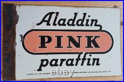 Vintage Enamel Advertising Sign Aladdin Pink Parrafin Double Sided