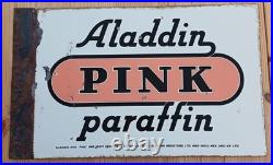 Vintage Enamel Advertising Sign Aladdin Pink Parrafin Double Sided