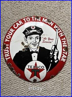 Vintage Enamel Advertising Sign Man Cave Collectable Texaco