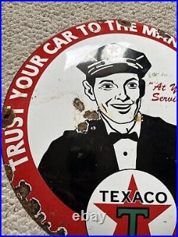 Vintage Enamel Advertising Sign Man Cave Collectable Texaco