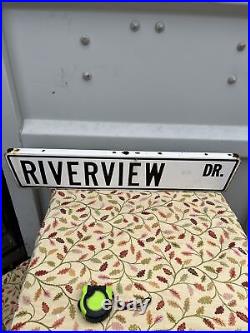 Vintage Enamel American Road Sign Double Sided RIVERVIEW DRIVE