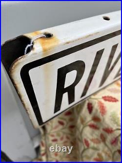 Vintage Enamel American Road Sign Double Sided RIVERVIEW DRIVE