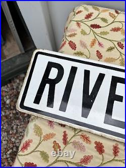 Vintage Enamel American Road Sign Double Sided RIVERVIEW DRIVE