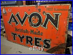 Vintage Enamel Auto Sign Avon Tyres British Made Large 5ft x 3ft Original Heavy
