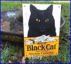 Vintage Enamel Black cat cigarettes advertising heavy steel metal sign