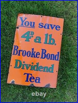 Vintage Enamel Brooke Bond D Dividend Tea Early Advertising Shop Sign