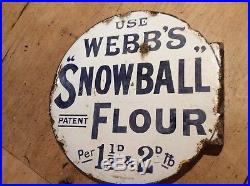 Vintage Enamel Double Sided Webbs Snow Ball Flour Sign Bristol And New Zealand
