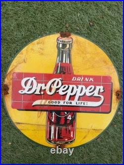 Vintage Enamel Dr Pepper Yellow Sign