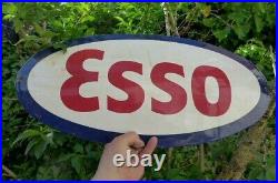 Vintage Enamel ESSO Oval Metal Sign Wall Decor 28.5 cm x 59.5 cm Collector Cave