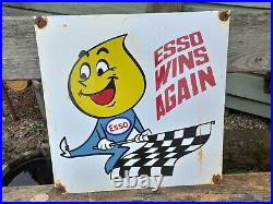 Vintage Enamel Esso Wins Again Metal Sign Poster Wall Man Cave 45 cm x 45 cm B
