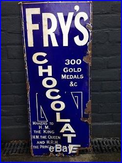 Vintage Enamel Fry's Chocolate Advertising Sign Blue White