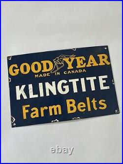 Vintage Enamel Goodyear sign Klingtite farm belts Canada