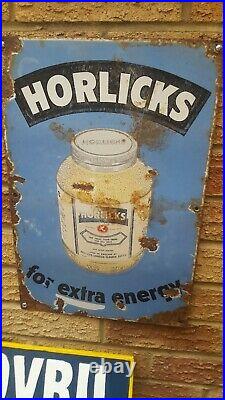 Vintage Enamel Horlicks Advertising Sign