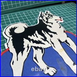 Vintage Enamel -Husky 7 Miles -Advertising Sign 12 X 13