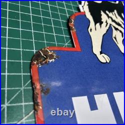 Vintage Enamel -Husky 7 Miles -Advertising Sign 12 X 13