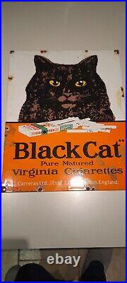 Vintage Enamel Large Black Cat Cigarettes Sign Vintage Enamel Large Black Cat Cigarettes Sign