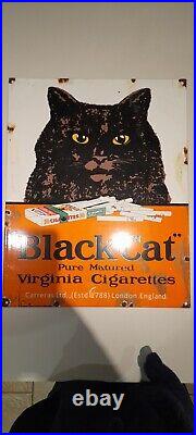 Vintage Enamel Large Black Cat Cigarettes Sign Vintage Enamel Large Black Cat Cigarettes Sign