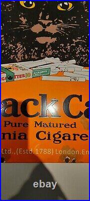 Vintage Enamel Large Black Cat Cigarettes Sign Vintage Enamel Large Black Cat Cigarettes Sign