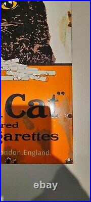 Vintage Enamel Large Black Cat Cigarettes Sign Vintage Enamel Large Black Cat Cigarettes Sign