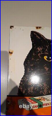 Vintage Enamel Large Black Cat Cigarettes Sign Vintage Enamel Large Black Cat Cigarettes Sign