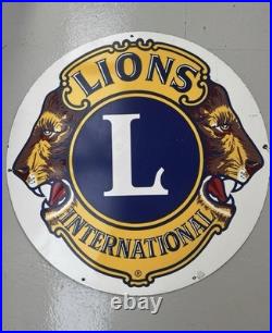 Vintage Enamel Lions Club Advertising Sign 76cm X 76cm
