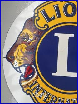 Vintage Enamel Lions Club Advertising Sign 76cm X 76cm
