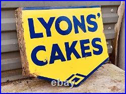 Vintage Enamel Lyon Cakes Double Sided Flanged Sign