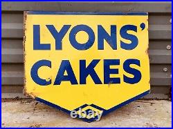 Vintage Enamel Lyon Cakes Double Sided Flanged Sign